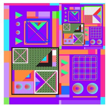 Trendy geometrik öğeleri memphis tasarımı renkli ve parlak. Retro 90s doku, desen ve öğeleri tarzı. Modern arka plan tasarımı ve kapak şablonu