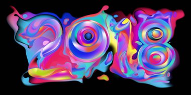 2018 yeni yıl renkli akrilik boya 3d tasarım öğesi sunumlar, el ilanları, broşürler, kartpostallar ve posterler için arka plan üzerinde. Vektör çizim