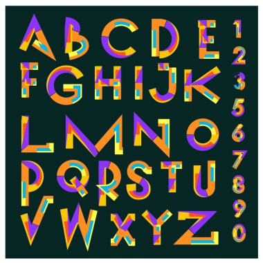 Vektör renkli alfabesi. Tasarım ve çizim şablonu için benzersiz yazı tipleri. Tipografi için poster ve başlık yayını.