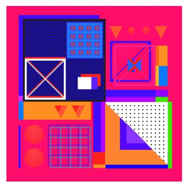 Trendy geometrik öğeleri memphis tasarımı renkli ve parlak. Retro 90s doku, desen ve öğeleri tarzı. Modern arka plan tasarımı ve kapak şablonu