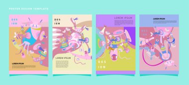 Soyut Modern oyuncak tasarım Festivali afiş. Yayınlar ve sunumlar düzenleri grafik şablonu ve Poster için fikirler. Vektör çizim karikatür Head 3d formları.