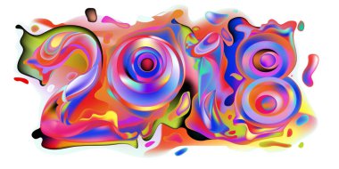 2018 yeni yıl renkli akrilik boya 3d tasarım öğesi sunumlar, el ilanları, broşürler, kartpostallar ve posterler için arka plan üzerinde. Vektör çizim