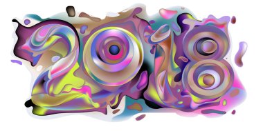 2018 yeni yıl renkli akrilik boya 3d tasarım öğesi sunumlar, el ilanları, broşürler, kartpostallar ve posterler için arka plan üzerinde. Vektör çizim