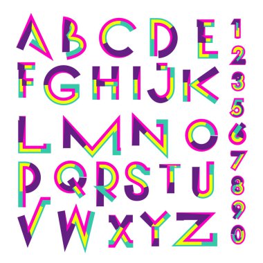 Vektör renkli alfabesi. Tasarım ve çizim şablonu için benzersiz yazı tipleri. Tipografi için poster ve başlık yayını.
