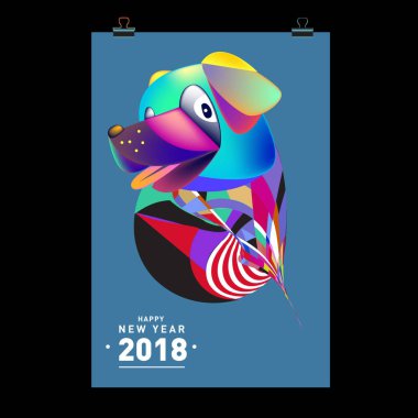 Çin yeni yılı 2018 şenlikli vektör kartı tasarımı ile şirin köpek, 2018 yıl zodyak sembolü 