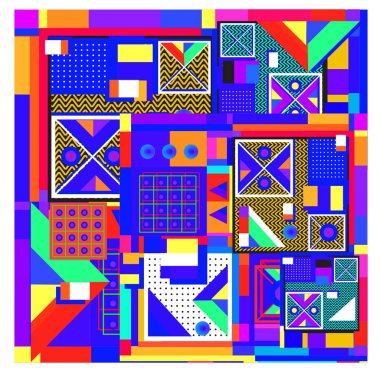 Trendy geometrik öğeleri memphis tasarımı renkli ve parlak. Retro 90s doku, desen ve öğeleri tarzı. Modern arka plan tasarımı ve kapak şablonu