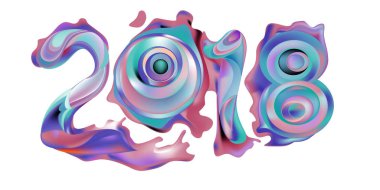 2018 yeni yıl renkli akrilik boya 3d tasarım öğesi sunumlar, el ilanları, broşürler, kartpostallar ve posterler için arka plan üzerinde. Vektör çizim