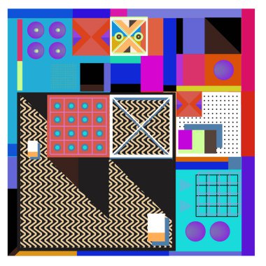 Trendy geometrik öğeleri memphis tasarımı renkli ve parlak. Retro 90s doku, desen ve öğeleri tarzı. Modern arka plan tasarımı ve kapak şablonu