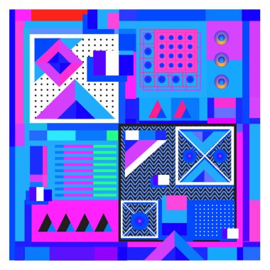 Trendy geometrik öğeleri memphis tasarımı renkli ve parlak. Retro 90s doku, desen ve öğeleri tarzı. Modern arka plan tasarımı ve kapak şablonu