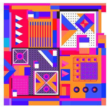 Trendy geometrik öğeleri memphis tasarımı renkli ve parlak. Retro 90s doku, desen ve öğeleri tarzı. Modern arka plan tasarımı ve kapak şablonu