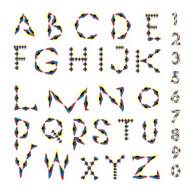 Vektör renkli alfabesi. Tasarım ve çizim şablonu için benzersiz yazı tipleri. Tipografi için poster ve başlık yayını.