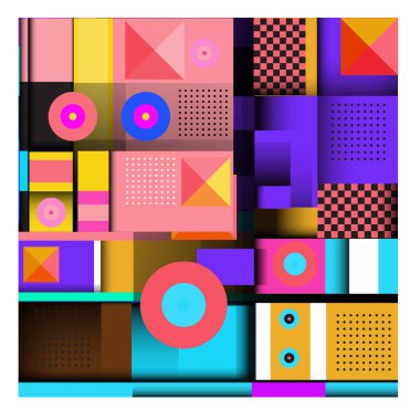 Trendy geometrik öğeleri memphis tasarımı renkli ve parlak. Retro 90s doku, desen ve öğeleri tarzı. Modern arka plan tasarımı ve kapak şablonu.