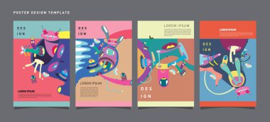 Soyut Modern oyuncak tasarım Festivali afiş. Yayınlar ve sunumlar düzenleri grafik şablonu ve Poster için fikirler. Vektör çizim karikatür Head 3d formları.