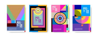 Minimalist vektör tasarım küme kapsıyor. Serin geometrik degradeler şekli. Fütüristik Poster şablonu.