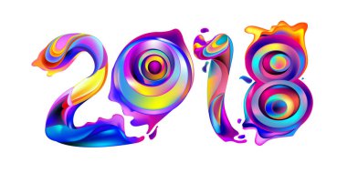 2018 yeni yıl renkli akrilik boya 3d tasarım öğesi sunumlar, el ilanları, broşürler, kartpostallar ve posterler için arka plan üzerinde. Vektör çizim