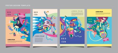 Soyut Modern oyuncak tasarım Festivali afiş. Yayınlar ve sunumlar düzenleri grafik şablonu ve Poster için fikirler. Vektör çizim karikatür Head 3d formları.