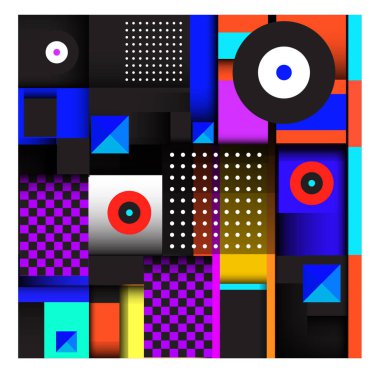 Trendy geometrik öğeleri memphis tasarımı renkli ve parlak. Retro 90s doku, desen ve öğeleri tarzı. Modern arka plan tasarımı ve kapak şablonu.