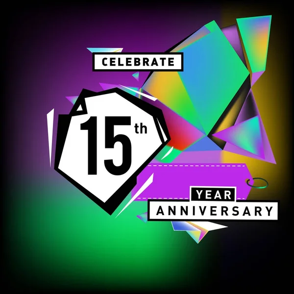 カラフルな背景に 周年記念カード 幾何学的なカラフルな背景に誕生日ロゴ — ストックベクタ