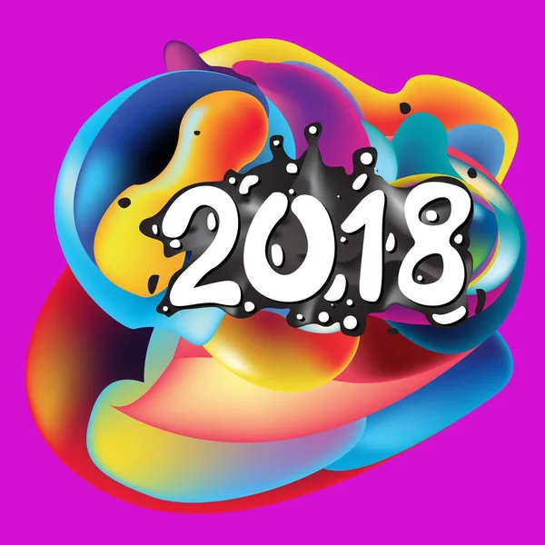 2018 Happy New Year holiday greeting card on liquid colorful background