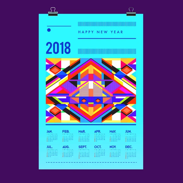 New Year 2018 Cover Kalendersjabloon Kalender Poster Design Met Kleurrijke — Stockvector