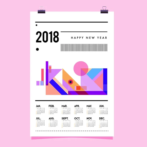 Nytår 2018 Kalender Cover Skabelon Kalender Plakat Design Med Farverige – Stock-vektor