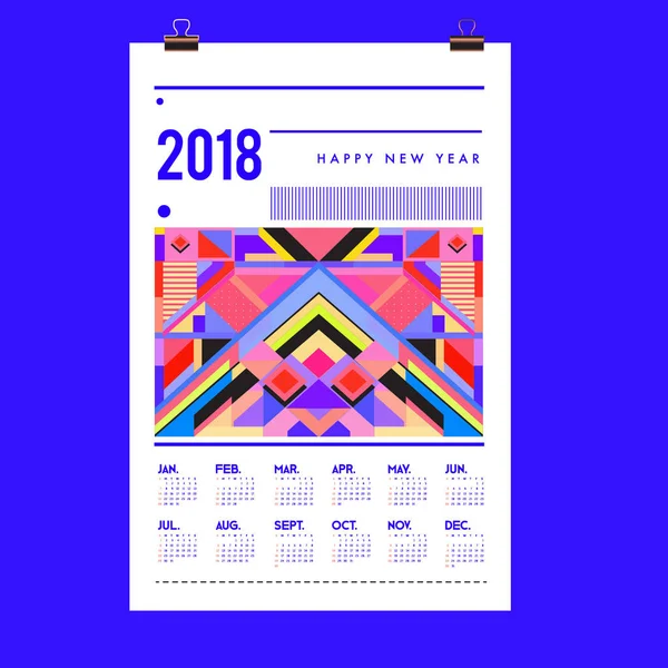 New Year 2018 Calendar Cover Template Calendar Poster Design Colorful — Stock Vector