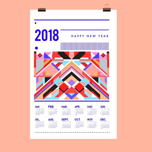 Kalendervorlage Für Das Neue Jahr 2018 Kalender Und Poster Design — Stockvektor