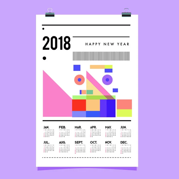 Kalendervorlage Für Das Neue Jahr 2018 Kalender Und Poster Design — Stockvektor