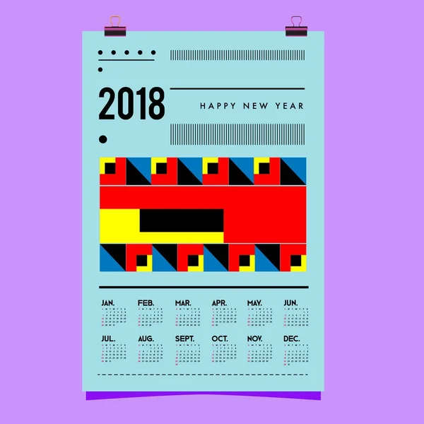 Nowy Rok 2018 Szablon Okładka Kalendarza Kalendarz Projekt Plakatu Stylu — Wektor stockowy