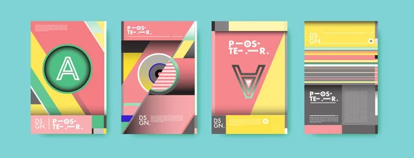 Poster Geometris Berwarna Dan Desain Sampul Latar Belakang Gradien Pola - Stok Vektor