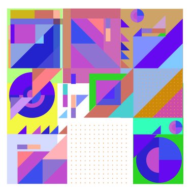 Trendy geometrik öğeleri memphis tasarımı renkli ve parlak. Retro 90s doku, desen ve öğeleri tarzı. Modern arka plan tasarımı ve kapak şablonu.