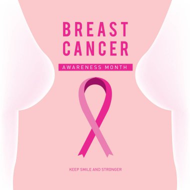 Meme Kanseri Bilinçlendirme ay kartı. Pembe kurdele vektör çizim poster şablonu.