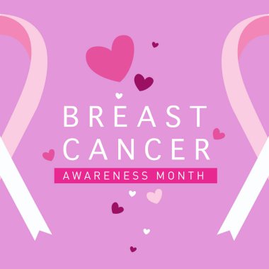 Meme Kanseri Bilinçlendirme ay kartı. Pembe kurdele vektör çizim poster şablonu.