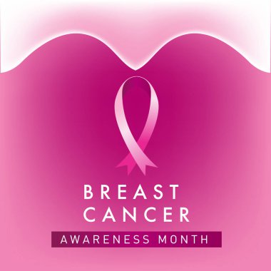 Meme Kanseri Bilinçlendirme ay kartı. Pembe kurdele vektör çizim poster şablonu.