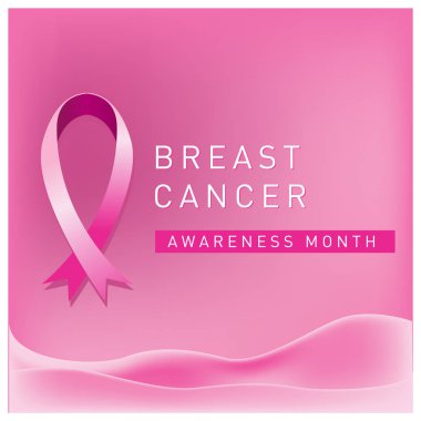 Meme Kanseri Bilinçlendirme ay kartı. Pembe kurdele vektör çizim poster şablonu.