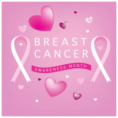 Meme Kanseri Bilinçlendirme ay kartı. Pembe kurdele vektör çizim poster şablonu.