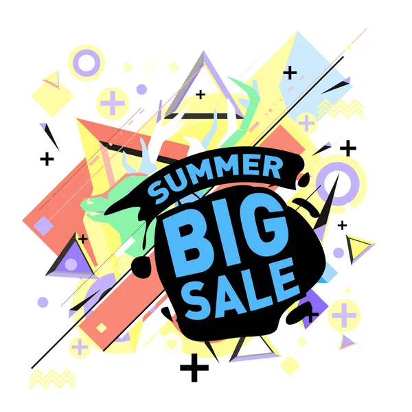 Summer Sale Memphis Style Web Banner Fashion Travel Discount Poster — Stock Vector