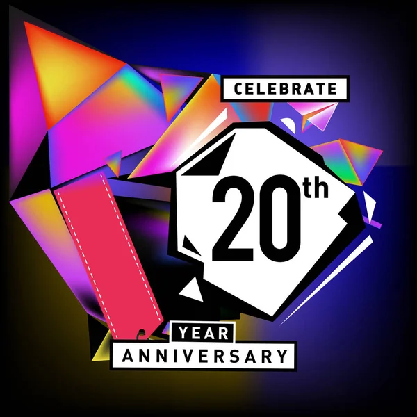 Tarjeta Aniversario Años Con Fondo Colorido Veinte Años Logo Cumpleaños — Archivo Imágenes Vectoriales