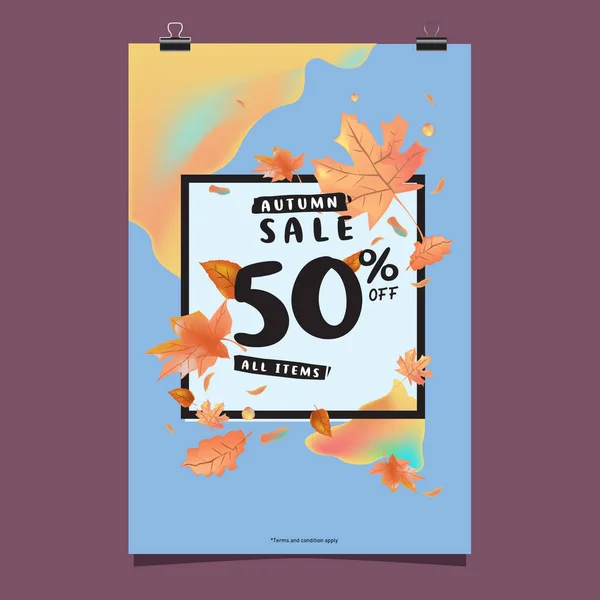 Vektor Herbst Verkauf Plakatvorlage Mit Schriftzug Helles Herbstlaub Broschüre Karte — Stockvektor