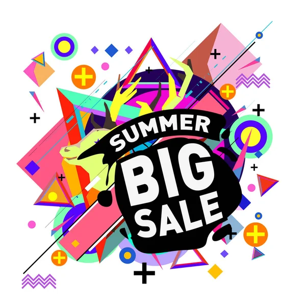 Summer Sale Memphis Style Web Banner Fashion Travel Discount Poster — Stock Vector