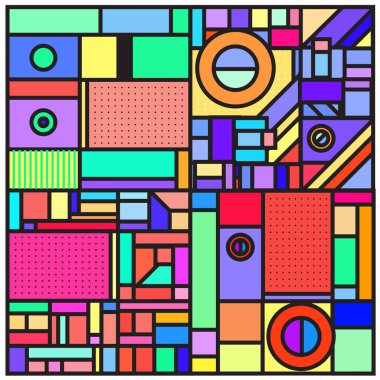 Trendy geometrik öğeleri memphis tasarımı renkli ve parlak. Retro 90s doku, desen ve öğeleri tarzı. Modern arka plan tasarımı ve kapak şablonu.