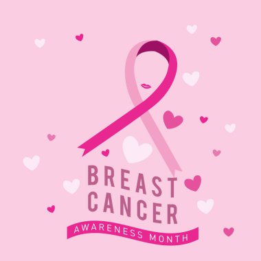 Meme Kanseri Bilinçlendirme ay kartı. Pembe kurdele vektör çizim poster şablonu.