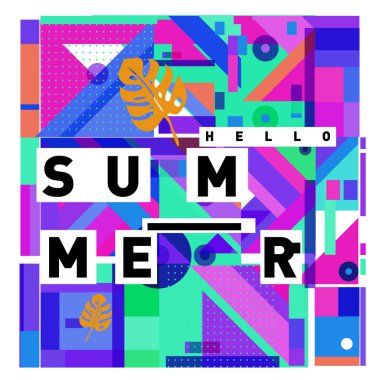 Trendy vektör yaz kartları çizim öğeleri ve soyut renkli dokular ile. Tatil tatil poster, kart, broşür ve tanıtım şablonu için tasarım. Moda sanat baskı ve arka plan.