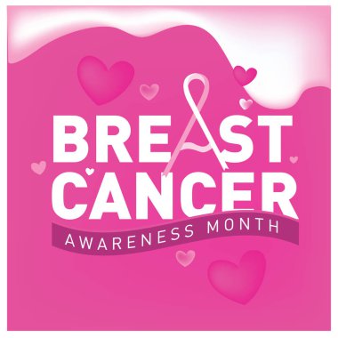 Meme Kanseri Bilinçlendirme ay kartı. Pembe kurdele vektör çizim poster şablonu.