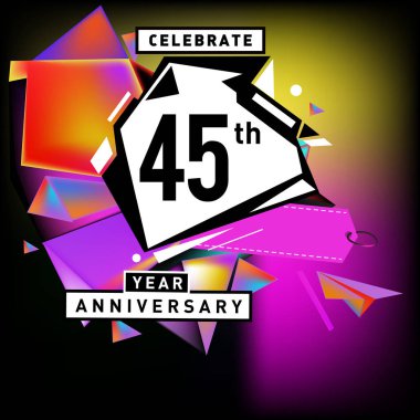 45 yıldönümü kartı renkli arka plan ile. doğum günü logosu geometrik renkli arka plan üzerinde.