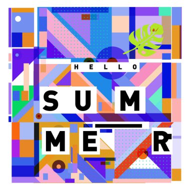 Trendy vektör yaz kartları çizim öğeleri ve soyut renkli dokular ile. Tatil tatil poster, kart, broşür ve tanıtım şablonu için tasarım. Moda sanat baskı ve arka plan.