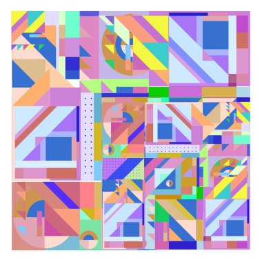 Trendy geometrik öğeleri memphis tasarımı renkli ve parlak. Retro 90s doku, desen ve öğeleri tarzı. Modern arka plan tasarımı ve kapak şablonu.