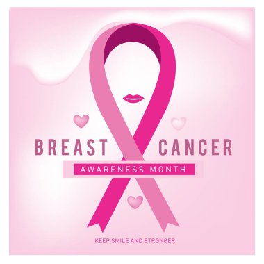 Meme Kanseri Bilinçlendirme ay kartı. Pembe kurdele vektör çizim poster şablonu.