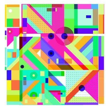 Trendy geometrik öğeleri memphis tasarımı renkli ve parlak. Retro 90s doku, desen ve öğeleri tarzı. Modern arka plan tasarımı ve kapak şablonu.