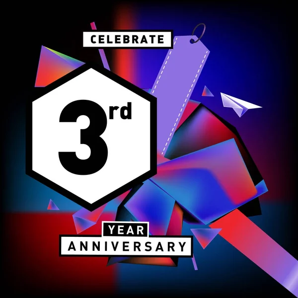 Tarjeta Aniversario Años Con Fondo Colorido Tres Años Logo Cumpleaños — Archivo Imágenes Vectoriales